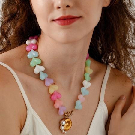 Collier romantique en perles acryliques, 1 pièce