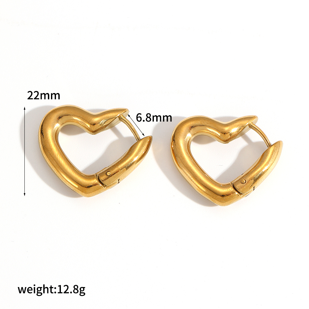 1 Paire De Boucles D'Oreilles Créoles En Acier Inoxydable Doré, Étanches, En Forme De Cœur 