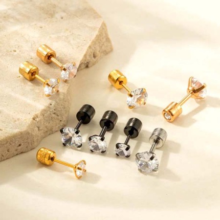 Boucles d'oreilles piercing femme, style géométrique moderne, en acier inoxydable, étanches, couleur or, avec zircon (1 pièce).