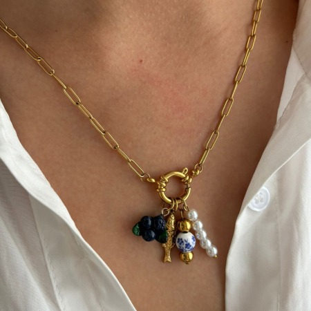 Collier pendentif en acier inoxydable doré, motif raisin, étanche 2