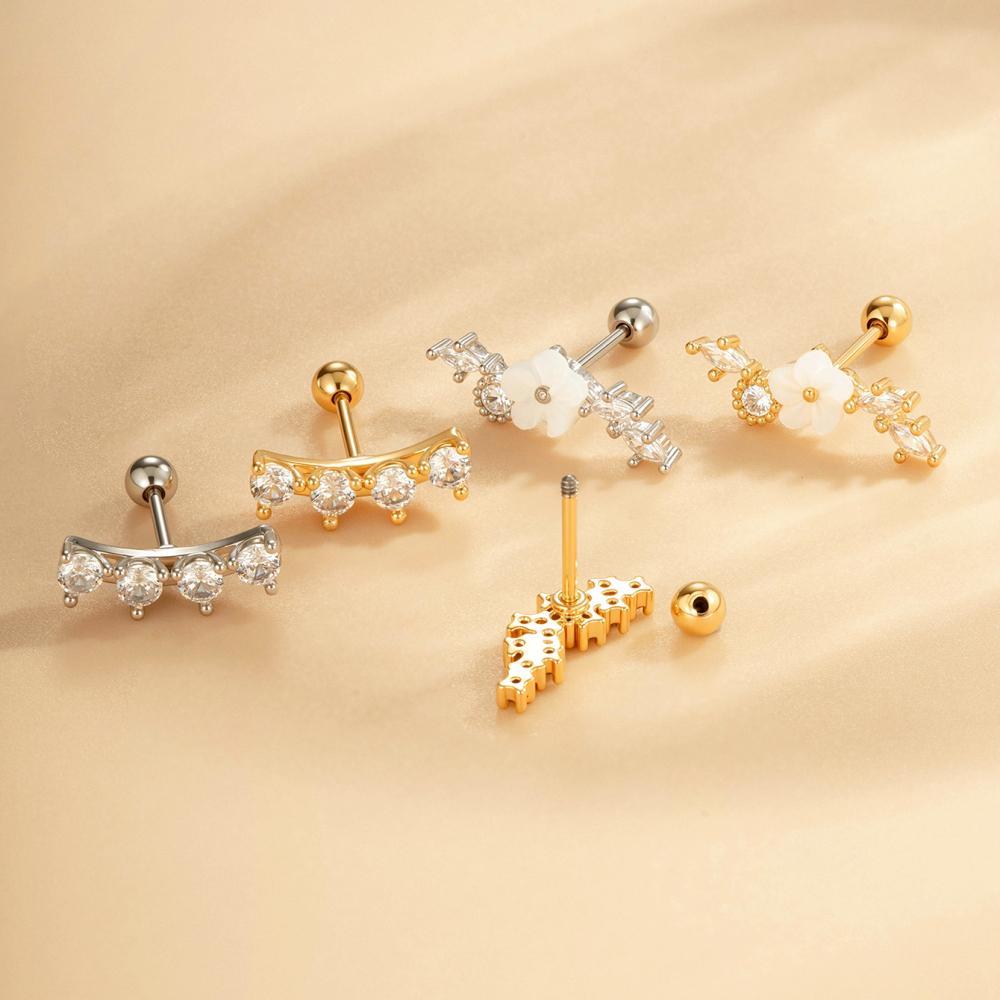 Boucles D'Oreilles Piercing Pour Femme, Série Simple, Étoile Simple, Cuivre, Or, Zircone Image3