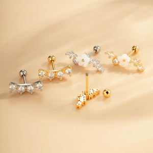 Boucles D'Oreilles Piercing Pour Femme, Série Simple, Étoile Simple, Cuivre, Or, Zircone h5 Image3