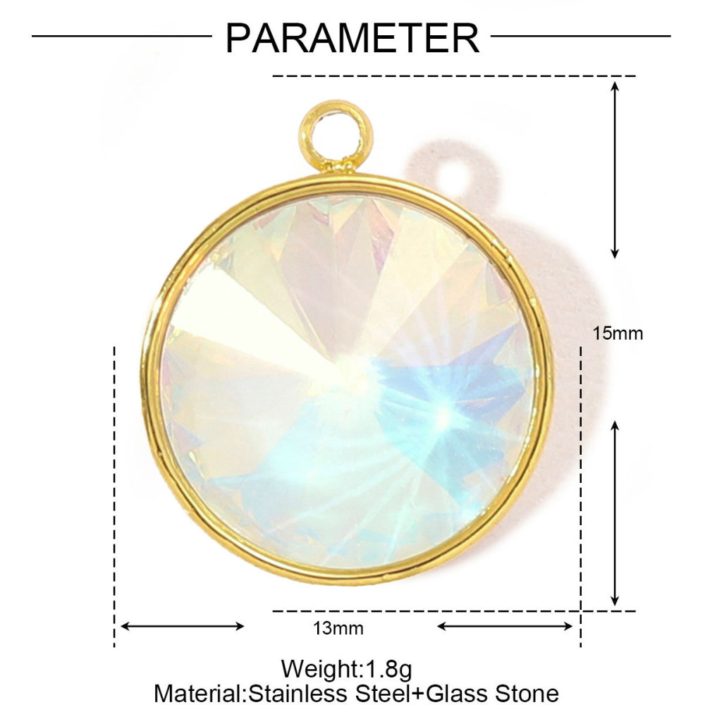 Pendentif Géométrique Diy En Verre Et Acier Inoxydable Étanche Couleur Or Pour Femme (1 Pièce) h5Image2