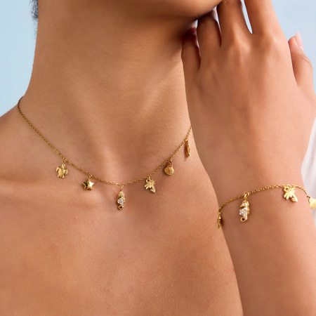 Collier pendentif femme en acier inoxydable doré, motif coquillage, 1 pièce 2