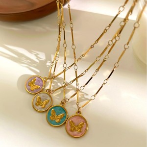 Collier Pendentif Papillon En Acier Inoxydable Émaillé, Couleur Or, Étanche h5 Image4