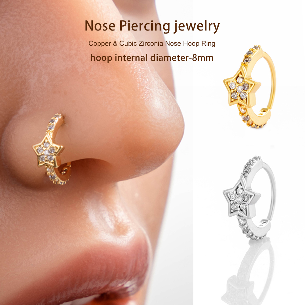 1 Piercing De Nez Pour Femme En Forme D'Étoile Brillante, Couleur Cuivre Et Or, Zircon Image4