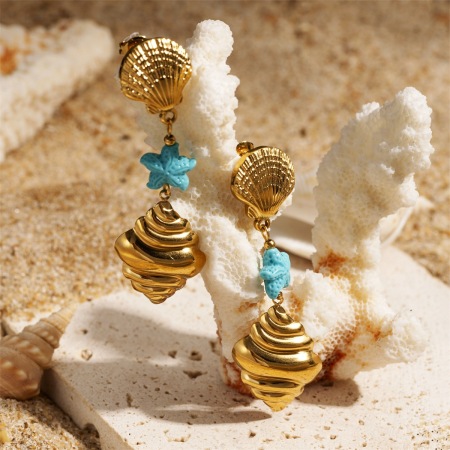 1 paire de boucles d'oreilles pendantes en acier inoxydable étanche couleur or