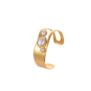 Bracelets Manchettes Luxueux Pour Femmes, En Acier Inoxydable Doré, À Motif Géométrique, Étanches. h5 Image5
