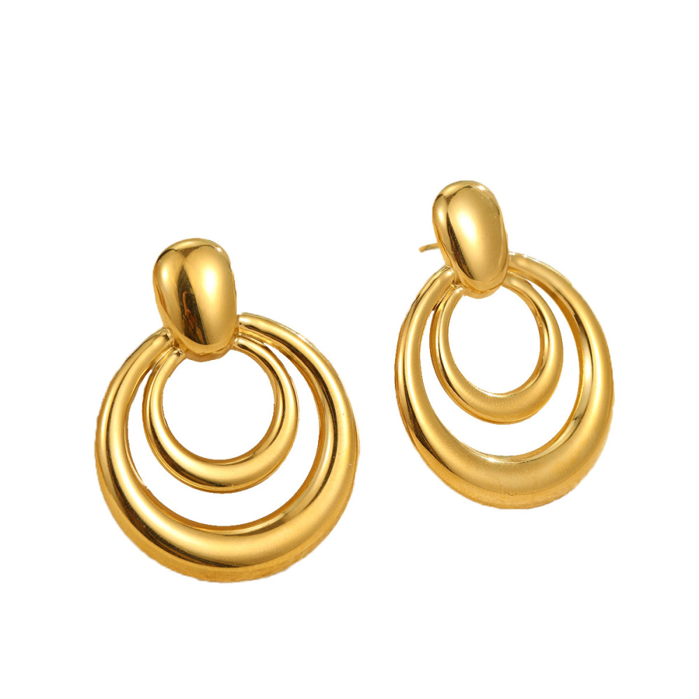 Boucles D'Oreilles Puces Pour Femmes, En Acier Inoxydable Imperméable, Couleur Or, Style Simple Et Multicolore Image5