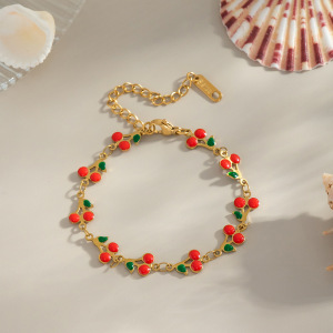 Collier À Maillons En Acier Inoxydable Couleur Or, Étanche, Avec Pendentif Cerise Douce (1 Pièce) h5 Image4