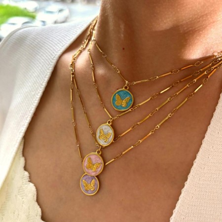 Collier pendentif papillon en acier inoxydable émaillé, couleur or, étanche 2