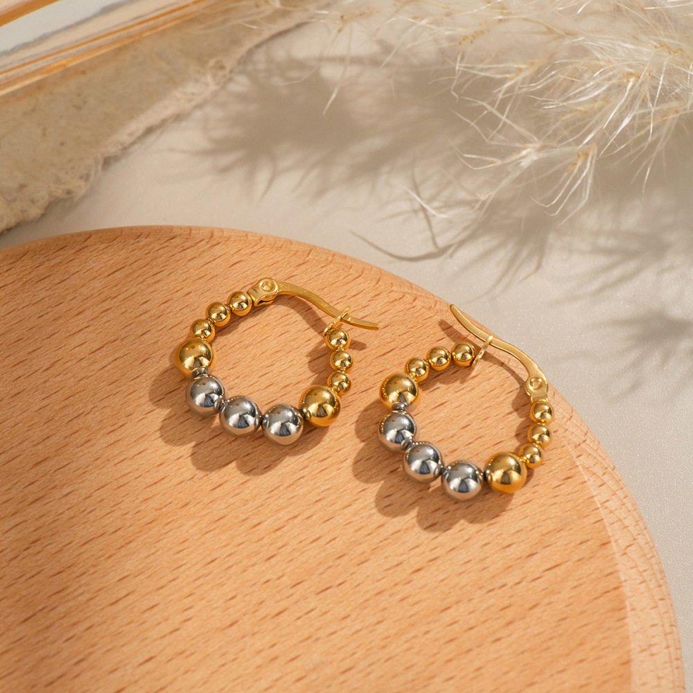 1 Paire De Boucles D'Oreilles Créoles En Acier Inoxydable Étanches, De Couleurs Assorties Et Ornées De Perles. Image3