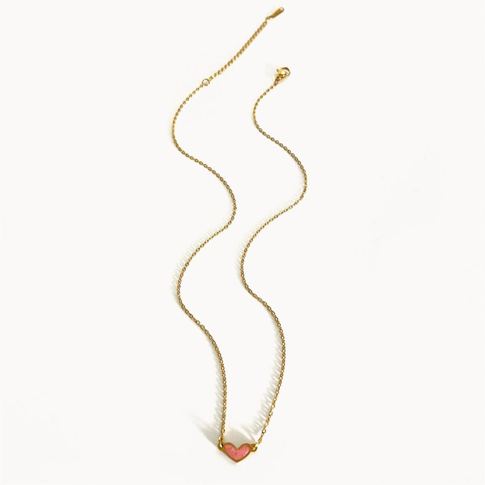 Collier Pendentif En Acier Inoxydable Doré, Étanche, En Forme De Cœur Émaillé 