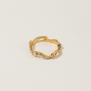 Bague Pour Femme En Acier Inoxydable Doré, Étanche, Sertie De Pierres Précieuses, Collection Luxueuse Series Curve (1 Pièce). h5 Image3