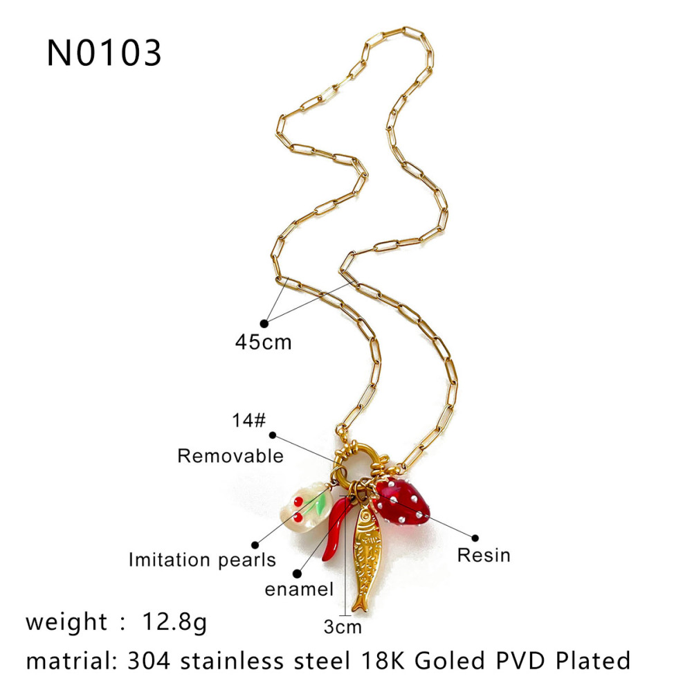 Collier Pendentif En Acier Inoxydable Doré, Étanche, En Forme De Fruit (1 Pièce) Image2