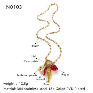 Collier Pendentif En Acier Inoxydable Doré, Étanche, En Forme De Fruit (1 Pièce) h5 Image2