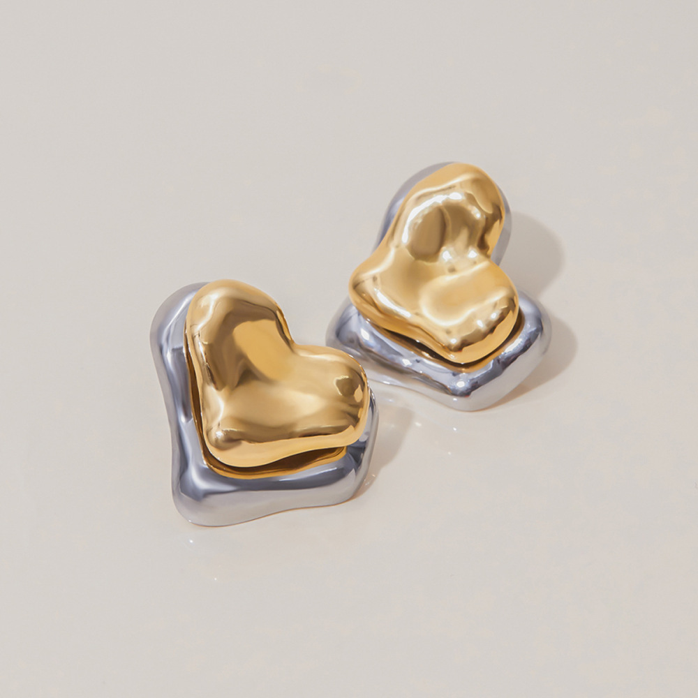 Boucles D'Oreilles Puces Pour Femme, Modèle Sweet Heart, En Acier Inoxydable Étanche, Couleur Or (1 Paire) Image4