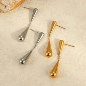 Boucles D'Oreilles Pendantes Pour Femmes, En Acier Inoxydable Étanche, Couleur Or, Modèle Simple Droplet h5 Image2