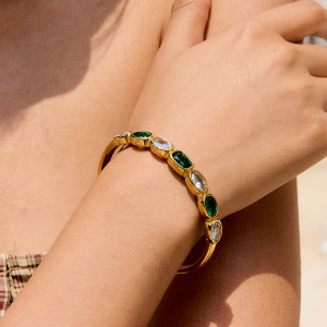 Bracelet Jonc Classique Géométrique En Acier Inoxydable Étanche Couleur Or Pour Femme (1 Pièce) h5 Image4