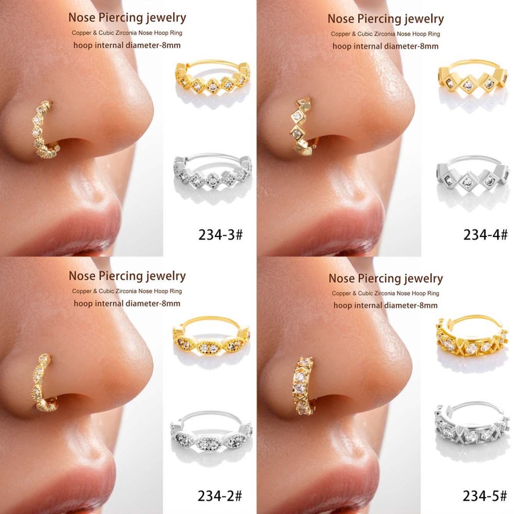 1 Pièce De Piercing De Nez Géométrique En Cuivre Doré Et Zircon Pour Femme h5Image5
