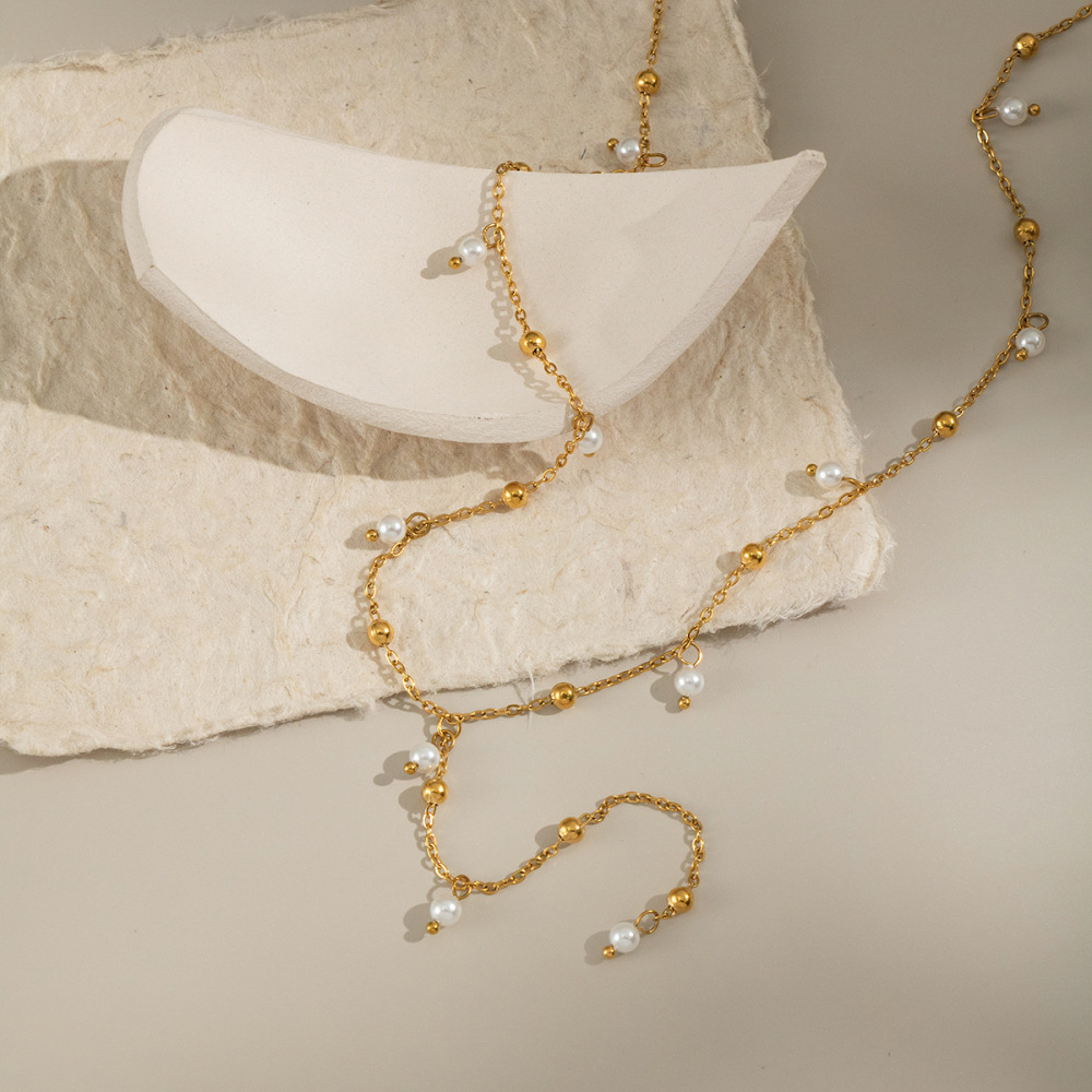 Collier De Perles En Acier Inoxydable Étanche Couleur Or (1 Pièce) Image4
