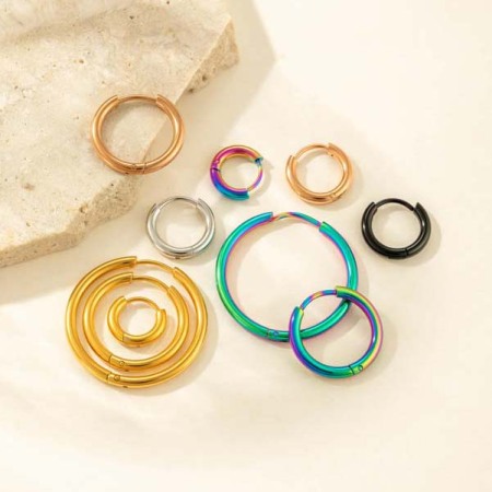 Boucles d'oreilles créoles classiques pour femme, en acier inoxydable étanche, couleur or (1 pièce). 2