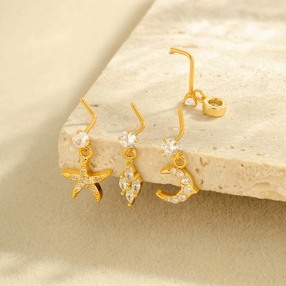 1 Pièce Simple Series Simple Heart Simple Copper Gold Color Zircon Piercing De Nez Pour Femme h5Image3