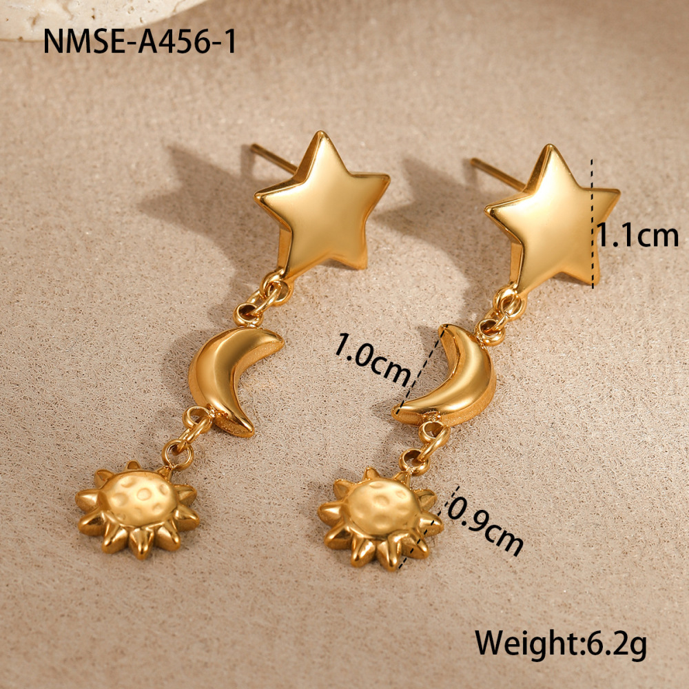 Boucles D'Oreilles Pendantes Pour Femmes, Motif Soleil Et Lune, En Acier Inoxydable Étanche, Couleur Or