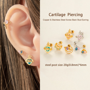 Boucles D'Oreilles Piercing Pour Femme En Forme De Cœur Polychrome, Couleur Cuivre Et Or, Zircone h5 Image5
