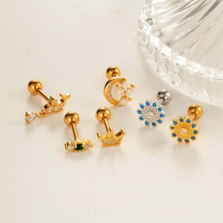 Boucles d'oreilles piercing pour femme, 1 pièce, motif fleur, cuivre, or, zircone
