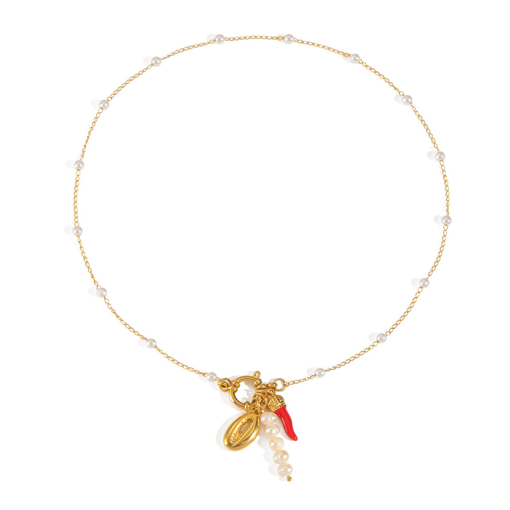 Collier Pendentif Chili Charm En Acier Inoxydable Étanche Couleur Or (1 Pièce) Image5