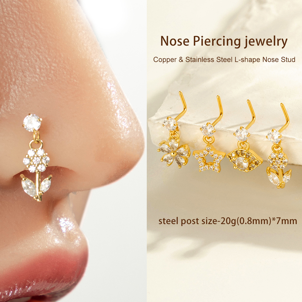 Piercing De Nez Pour Femme, Série Simple, Motif Soleil/Lune, Cuivre, Or Et Zircon Image4