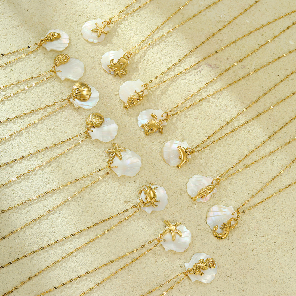 Colliers Pendentifs Pour Femmes En Acier Inoxydable Étanche Couleur Or, Motif Tortue De Vacances Image3