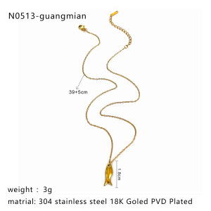 Collier Pendentif En Acier Inoxydable Doré, 1 Pièce, En Forme De Poisson h5 Image2