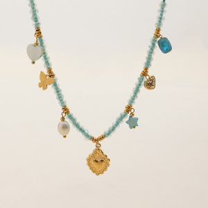 Collier Pendentif Femme En Acier Inoxydable Bleu, Couleur Or, Avec Pendentif Cœur Délicat (1 Pièce) h5 Image7