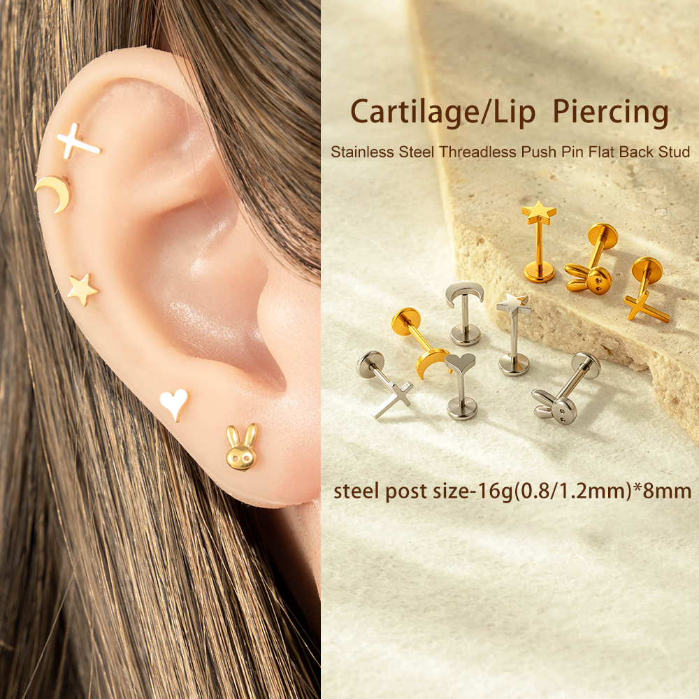 Boucles D'Oreilles Piercing Femme Daily Heart En Acier Inoxydable Étanche Couleur Or (1 Pièce) h5Image5