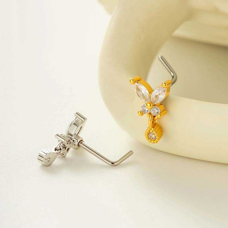 1 Pièce De Piercing De Nez Papillon En Cuivre Doré Et Zircon Pour Femme h5Image3
