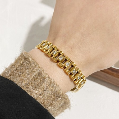 Bracelet classique en acier inoxydable étanche couleur or (1 pièce)
