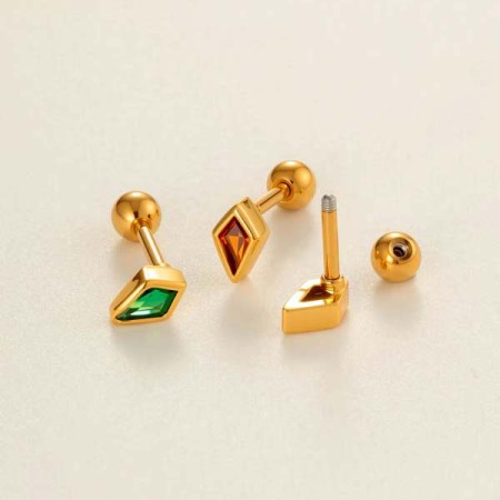 Boucles d'oreilles piercing quotidiennes en forme de losange, cuivre, or et zircon, pour femme, 1 pièce 2