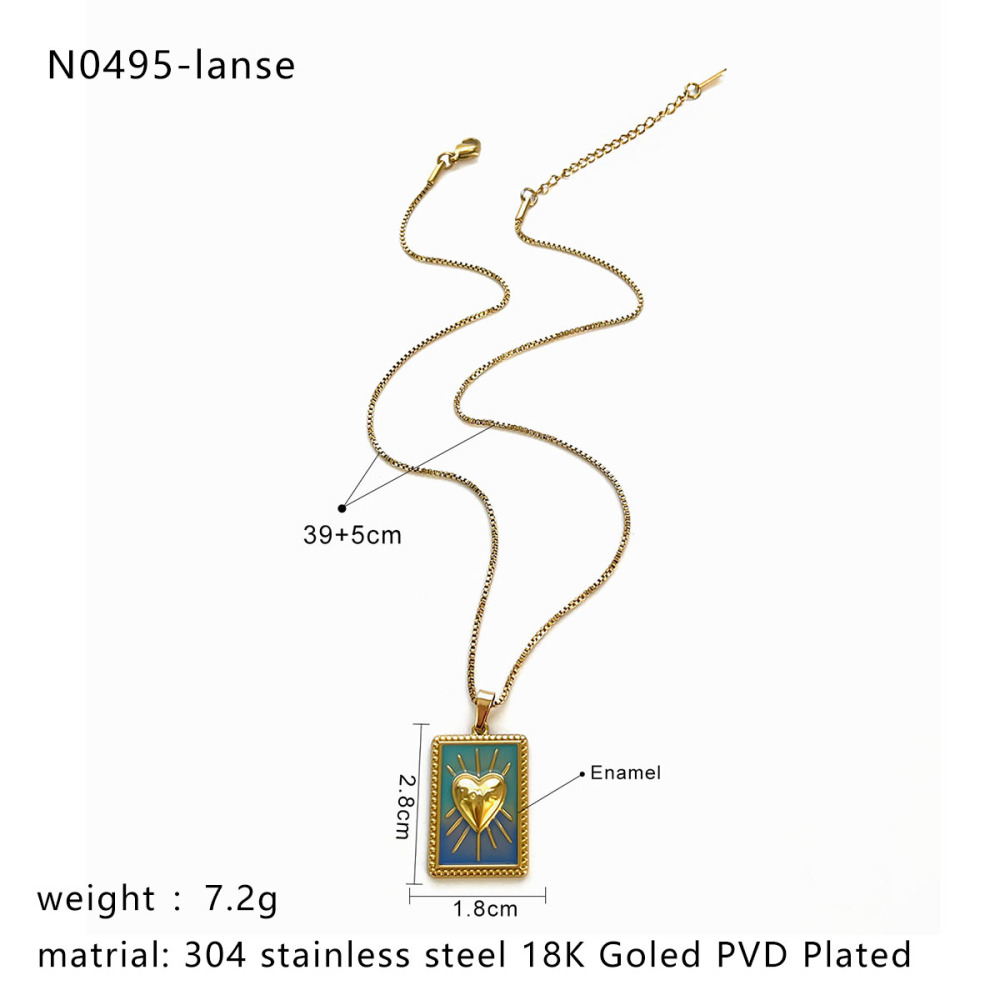 Collier Pendentif En Acier Inoxydable Étanche En Forme De Cœur, Motif Tarot Image2