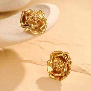 Boucles D'Oreilles Puces Daily Flower Pour Femmes, En Acier Inoxydable Étanche, Couleur Or h5 Image3