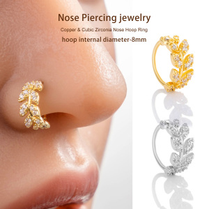 1 Pièce De Piercing De Nez Pour Femme En Forme De Feuille, Cuivre, Couleur Or Et Zircon h5 Image4