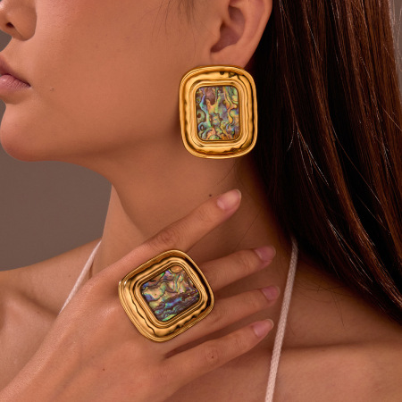 1 paire de boucles d'oreilles puces pour femme, style rétro géométrique classique, en acier inoxydable étanche.