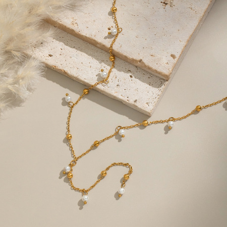 Collier de perles en acier inoxydable étanche couleur or (1 pièce) 2