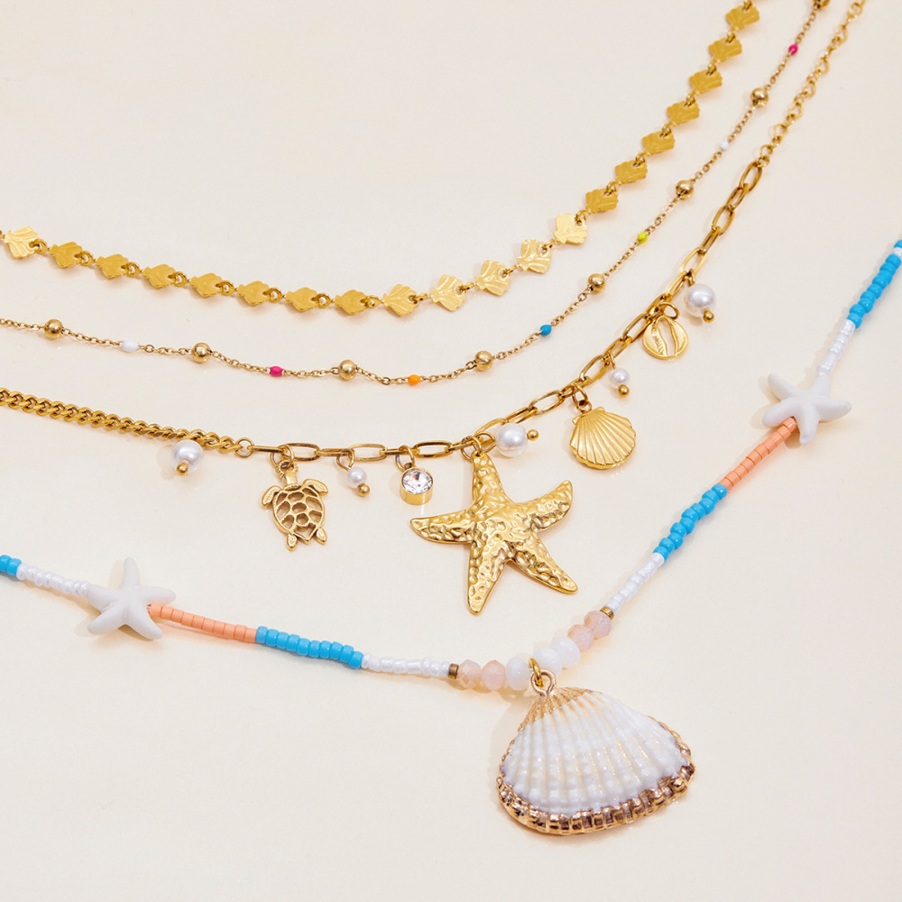 Collier Pendentif Femme En Acier Inoxydable Étanche, Motif Coquillage (1 Pièce) Image5