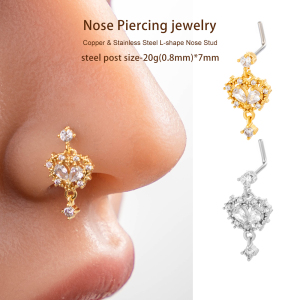 1 Pièce De Piercing De Nez En Forme De Cœur En Cuivre Doré Et Zircon Pour Femme h5 Image4