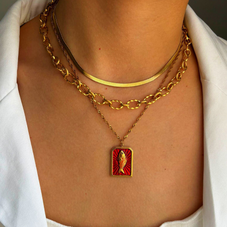 Collier pendentif en acier inoxydable doré, 1 pièce, en forme de poisson