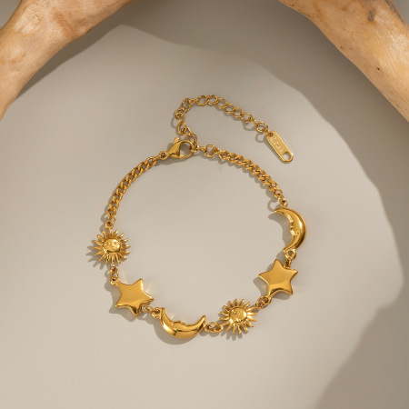 Bracelet à breloques en acier inoxydable doré, couleur lune (1 pièce)