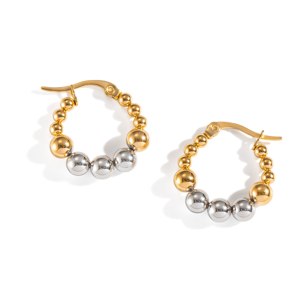 1 Paire De Boucles D'Oreilles Créoles En Acier Inoxydable Étanches, De Couleurs Assorties Et Ornées De Perles. Image5