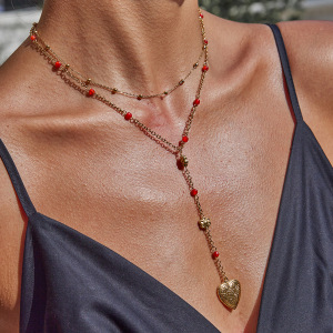 Collier Superposé Sophistiqué En Acier Inoxydable, Couleur Or, Avec Pendentif Cœur (1 Pièce) h5 Image2